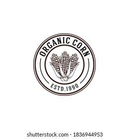 Plantilla de logotipo de granja con ilustración de maíz. Ilustración vectorial en fondo blanco