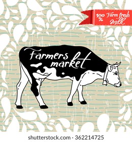 Farm logo template with cow. Vector isolated illustration on abstract background