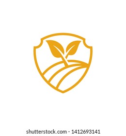 farm logo template, eco shield icon design - vector