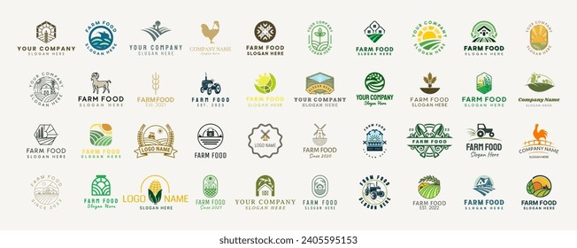 Farm logo. Template with farm landscape. Vector illustration. nature logo design.