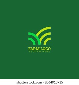 The farm logo template. Meadow silhouette, land symbol with horizon in perspective.