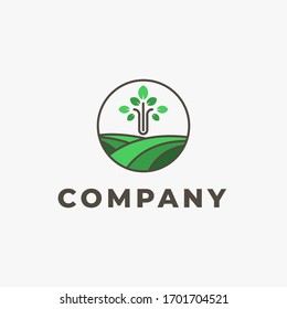 Farm Logo Template With Plant Isolated on Circle, Vector Illustration EPS10. Sign, Symbol, Logo
