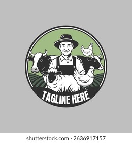 farm logo vector with cow chicken and sheep ready eps 10 format 