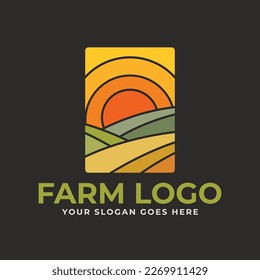Farm Logo vector template with farmer landscape. Locally grown badge design. Eco logotype. Stock vector emblem