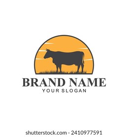 Farm Logo Vector Template. Vintage farm logo design vector illustration. cow logo