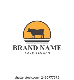 Vorlage für das Logo des Bauernhofs. Vintage Farm Logo Design Vektorgrafik. Kuhlogo