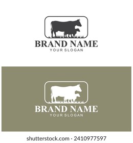 Farm Logo Vector Template. Vintage farm logo design vector illustration. cow logo