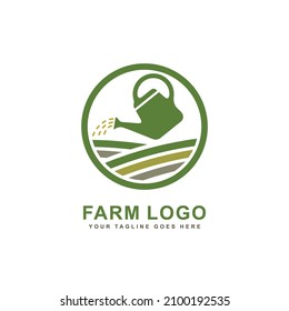 Logo de la granja. Ilustración vectorial del logotipo de la lata de riego