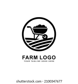 Farm logo. Wheelbarrow logo vector