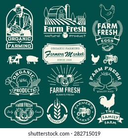 Farm logotypes set. Retro Farm Fresh labels, logos, badges, icons, objects and elements.