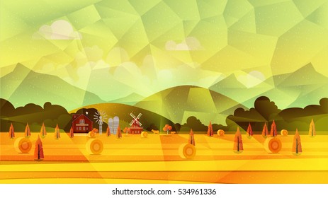 Farm low poly, vector background ,illustration for your design
