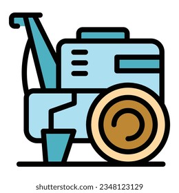 Farm machine icon outline vector. Agriculture cultivator. Lawn grass color flat
