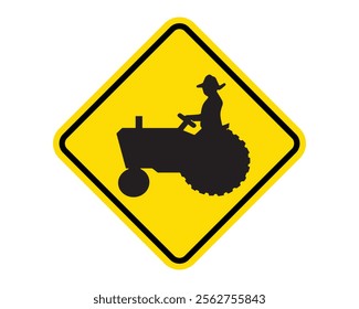 Farm Machinery Crossing Sign Alerting Drivers to Potential Presence of Agricultural Equipment, Essential for Road Safety in Rural Areas, US Road Sign Compliant, High-Quality Vector Stock Image