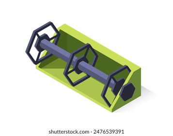 Icono isométrico de maquinaria agrícola. Tractor cultivador o segadora automática para cosecha y labranza. Equipamiento agrícola para cosechadoras. Ilustración vectorial 3D de dibujos animados aislada sobre fondo blanco