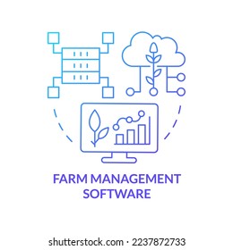 Icono de concepto de gradiente azul del software de administración de granjas. Innovaciones. Incremento de la productividad agrícola abstracta idea de la delgada línea. Dibujo de contorno aislado. Se usa una fuente Myriad Pro-Bold