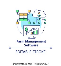 Farm Management Software Concept Icon. Increasing Farming Productivity Abstract Idea Thin Line Illustration. Isolated Outline Drawing. Editable Stroke. Arial, Myriad Pro-Bold Fonts Used