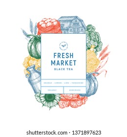 Farm market design template. Fresh vegetables. Vector illustration