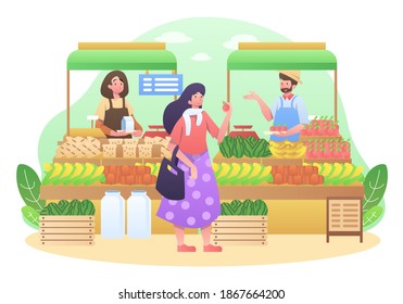 Farm Market Illustration Buying Vegetables Fruit Stock Vector (Royalty ...