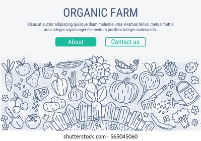 Farm market line art vector  Illustration. Website banner.