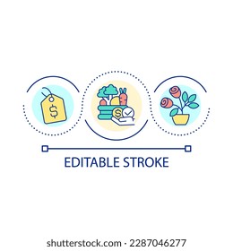 Farm market loop concept icon. Selling vegetables and flowers. Commercial gardening abstract idea thin line illustration. Isolated outline drawing. Editable stroke. Arial font used