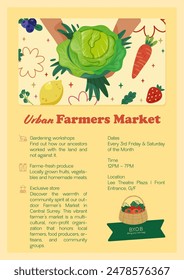 Farm market poster. Harvest festival. Vector illustration. 