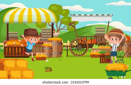 Farm Market Stall Concept With Egg Shop Stall Illustration