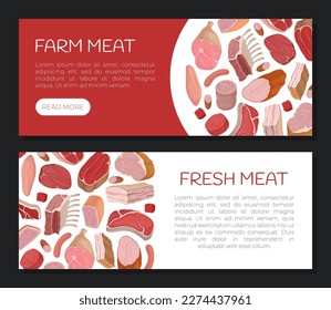 Farm Meat Food Banner Design with Fresh Organic Product Vector Template