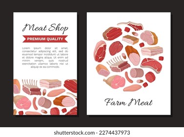 Farm Meat Food Banner Design with Fresh Organic Product Vector Template