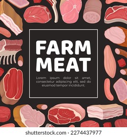 Farm Meat Food Banner Design with Fresh Organic Product Vector Template