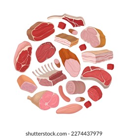 Farmfleisch Food Round-Komposition-Design mit Vektor-Vorlage für frisches ökologisches Produkt