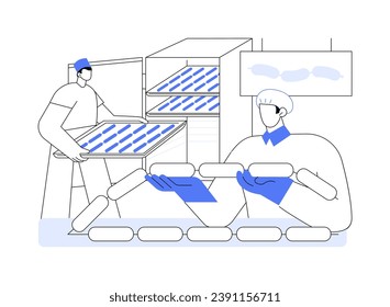 Farm meat products abstract concept vector illustration. Group of workers making natural sausages together, agribusiness industry, meat products manufacturing sector abstract metaphor.