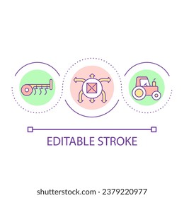 Farm mechanization loop concept icon. Agriculture business. Cultivate land. Work process optimization abstract idea thin line illustration. Isolated outline drawing. Editable stroke. Arial font used