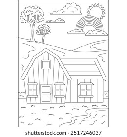 farm miniature house coloring book page for kids and adults creative coloring mindful relaxation activity