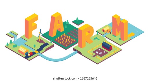 Farm nature set vector isometric illustration eps 10