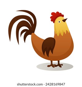 Farm object of colorful set. A delightful cartoon design brings to life the beauty of nature with a charming portrayal of a cock. Vector illustration.