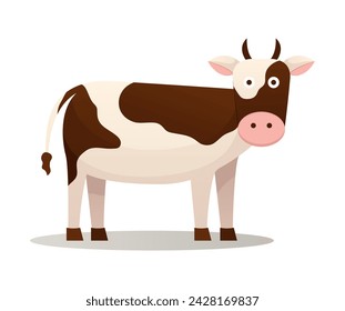 Farm object of colorful set. A tranquil scene featuring a cow unfolds, adorned with intricate design, creating a captivating nature-inspired illustration. Vector illustration.