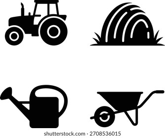 Conjunto de iconos de silueta de Objetos agrícolas