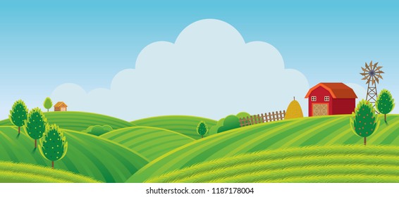 Farm on Hill with Green Field Background, Agriculture, Cultivate, Countryside, Field, Rural