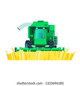 Farm on white background. Wheat field icon. Isolated illustration. Food vector illustration. Farm logo template. Isolated white background. Bread background. Agriculture wheat logo. Green combine. The