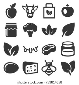 Farm and Organic Food Icons Set. Vector illustration