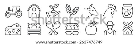 Farm outline vector icon set