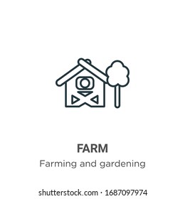 Farm outline vector icon. Thin line black farm icon, flat vector simple element illustration from editable farming and gardening concept isolated stroke on white background