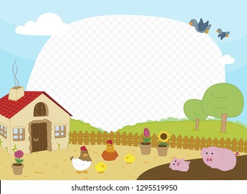 Farm photo frame for kids, with pigs and chickens 
