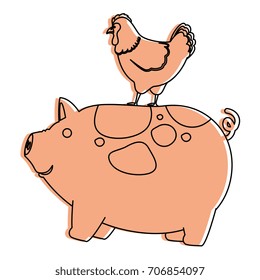 farm pig and hen