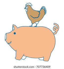 farm pig and hen