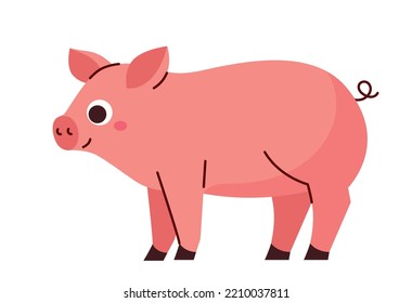 Farm pig icon. Domestic animal, rural countryside and village. Sticker for social networks and messengers. Graphic element for printing on fabric. Poster or banner. Cartoon flat vector illustration
