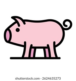 Farm pig icon. Outline farm pig vector icon color flat isolated