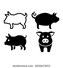Bauernhof Schwein Vektor Symbol-Set mit niedlichen flachen Stil