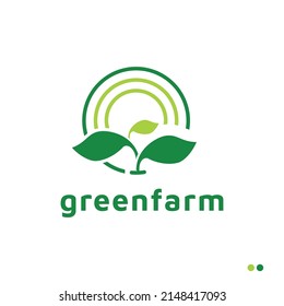 Farm Plantation Cultivation Farm Logo design with fresh green leaves and simple shapes for your agriculture and plantation logo