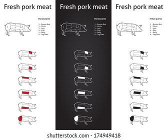 Farm Pork meat parts Icons for packaging and info-graphic 1